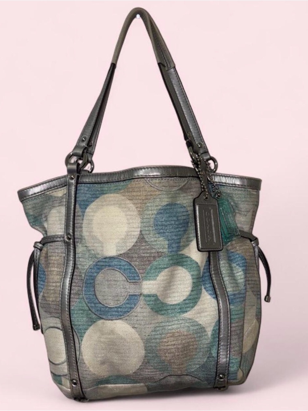 Coach Audrey Multi Blue & Teal Signature Circle Tote